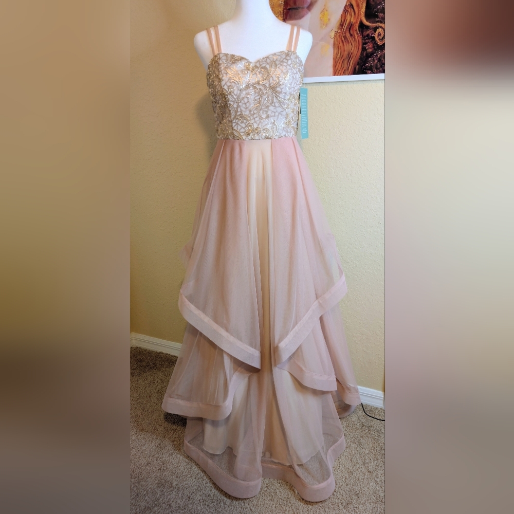 Speechless Gold Sequined Bodice Blush Pink Tulle Dress
